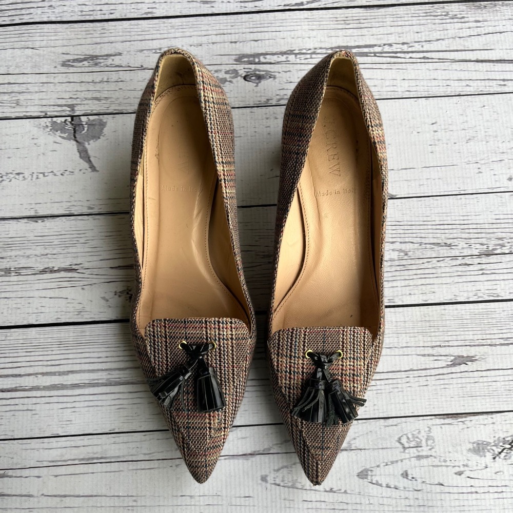 J.Crew Avery Women Italy Plaid Tweed Tassel Block Heel Pumps Kate Middleton 7.5 - Picture 6 of 13